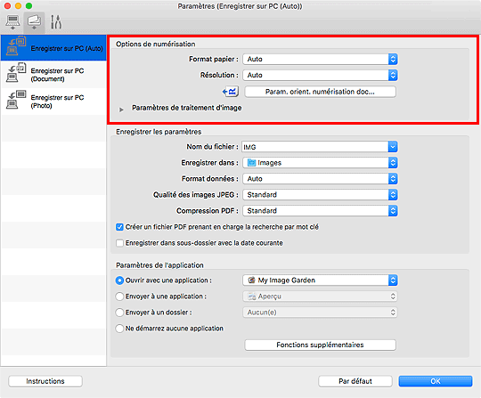 figure : boîte de dialogue Paramètres